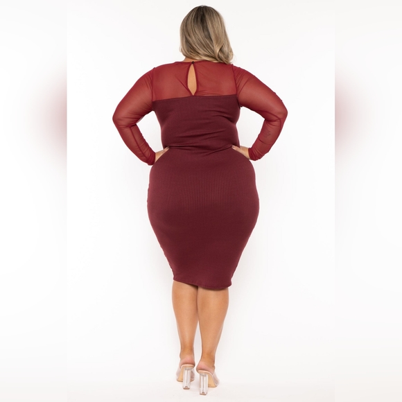 NEW NWOT CurvySense Plus Size Juliette Ribbed Midi Dress Burgundy Sz 4XL - Picture 3 of 7